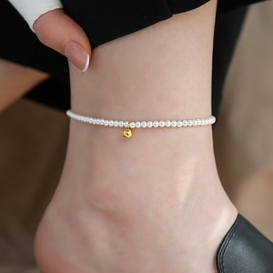 高品质~进口奥地利水晶珍珠镀18K金小金珠脚链女不掉色小众高级