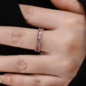 小众轻奢高级感镀18K金紫水晶方锆石戒指女指环设计时尚韩国