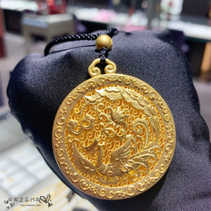 周大福国内专柜正品折扣代购 古法传承系列凤栖梧桐凤牌黄金吊坠
