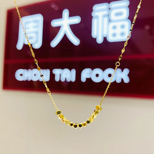 现货周大福国内正品代购 简约时尚小方块22k金彩金项链e125391
