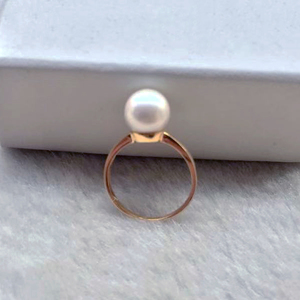 K黄金材质 白色天然淡水珍珠戒指 新款改版更牢固
