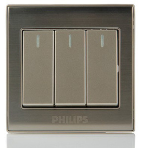 飞利浦开关插座q8三位单控金属系列三极开关电源开关q8-213 正品