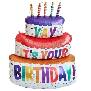 三层彩色大蛋糕铝膜气球生日布置装饰拍照女孩男孩周岁卡通汽球
