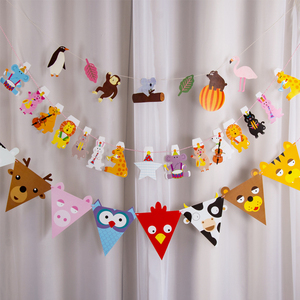 儿童周岁趴体布置卡通动物生日拉旗宝宝主题派对装饰创意三角彩旗