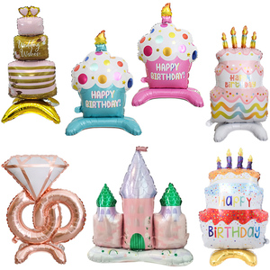 城堡气球装饰蜡烛蛋糕彩色铝膜球婚庆生日派对拍照布置道具