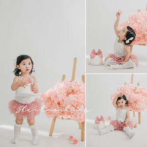 小红书同款粉色tutu裙女宝周岁摄影拍照服装女童写真花朵主题道具