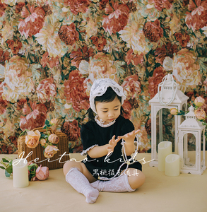 黑桃复古油画花朵周岁女宝宝摄影服装影楼艺术照儿童拍照写真道具