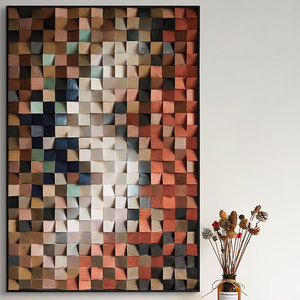 实木头马赛克客厅玄关沙发电视背景墙面装饰画实物3d立体挂画油画