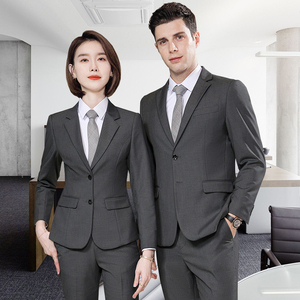 灰色西装套装女春正装职业外套银行律师公务员面试工作服男女同款