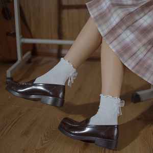 洛丽塔少女袜甜美可爱日系学院风春季棉袜萝莉白色蝴蝶结花边袜