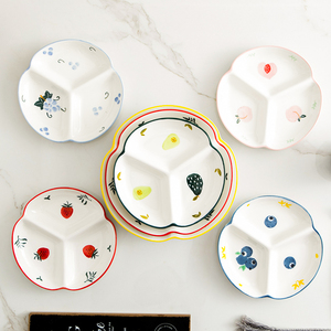 日式餐具家用分格盘创意陶瓷三格盘家用分餐盘分餐盘早餐减肥盘子