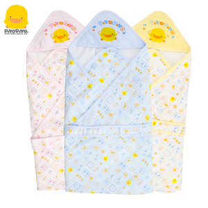 黄色小鸭新生儿抱婴被薄夹棉婴儿纱布铺棉抱被春夏新款空调房盖被