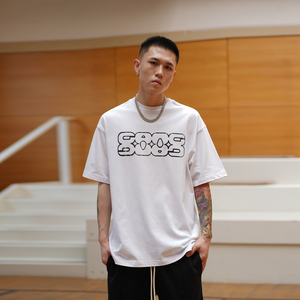 1807 ganggang系列黑白基础纯色圆领短袖休闲宽松美式情侣t恤男