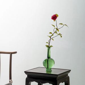 文人书房客厅空间新品首发翠绿玻璃净瓶插花花瓶文房摆件书房花器