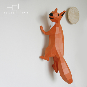 森系北欧创意松鼠墙面装饰3D几何小动物日系家居摆件diy纸艺可爱