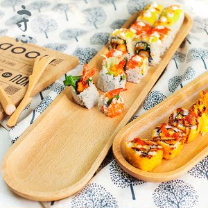 长条天然原木日式和风 木寿司托盘 长方形寿司板早餐面包寿司碟