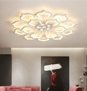 客厅灯简约现代莲花水晶灯轻奢卧室灯家用大气LED大厅1.5米吸顶灯