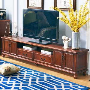美式乡村全实木电视柜茶几组合欧式地柜乡新中式家具2.2 电视机柜