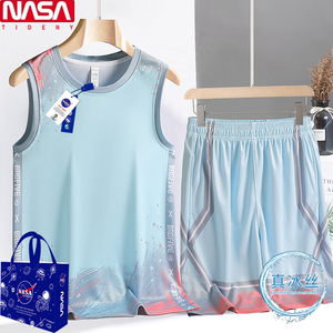 NASA冰丝无袖t恤男夏季薄款速干短袖短裤休闲运动背心篮球服套装