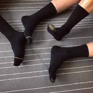 【4双】金脚趾金线条 商务男袜袜性感中长筒袜西装男正装黑袜控