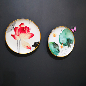 新中式盘子摆件中式陶瓷挂盘墙饰餐厅背景墙面装饰盘挂墙禅意坐盘