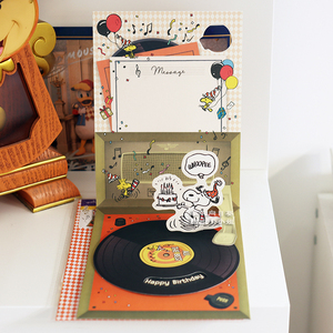 日本snoopy黑胶唱片音乐生日立体贺卡可爱史努比创意礼物祝福卡片