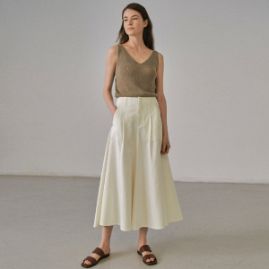 low classic中长款a字半身裙2022高腰棉透气韩设计师过膝纯色裙子