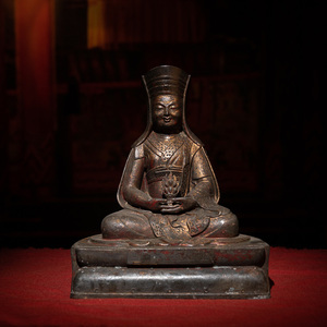 藏传密宗大年份朱砂金供噶举冈波巴大师造像老佛像居家供奉摆件