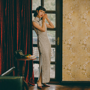 故夢 top ulara 民国 老上海古法全开少女感爱心波点无袖旗袍