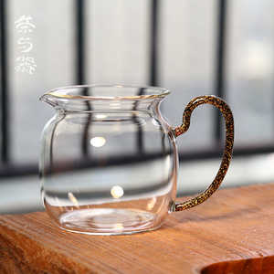台湾自慢堂老款大茶盅会所定制款 玻璃正把公道杯分茶器茶道茶具