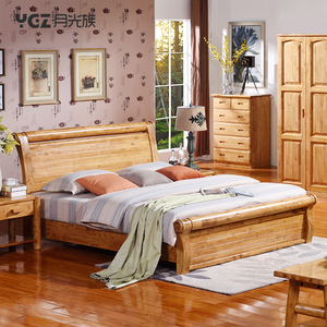 纯实木双人床简约卧室1.5米低箱架子床 1.8米柏木大婚床民宿家具