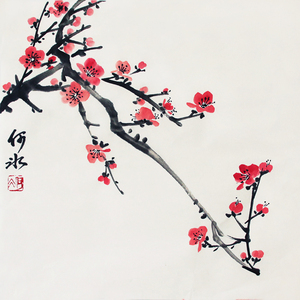 推荐原创手绘简约国画小品梅花字画书房办公室挂画斗方原稿真迹