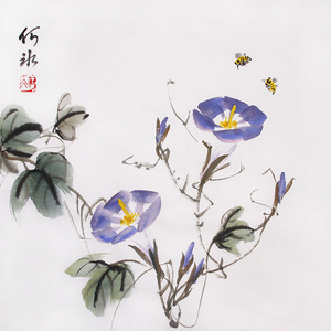 原创手绘牵牛花国画花卉小品字画无框未裱装饰画斗方书画原稿真迹