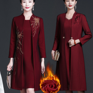 女儿结婚庆喜婆婆婚宴装大码婚礼妈妈礼服连衣裙子秋冬款两件套装
