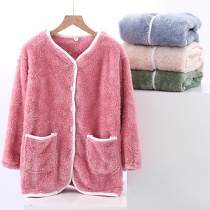 珊瑚绒睡衣上衣单件女士冬季法兰绒暖暖衣开衫棉衣加绒加厚家居服