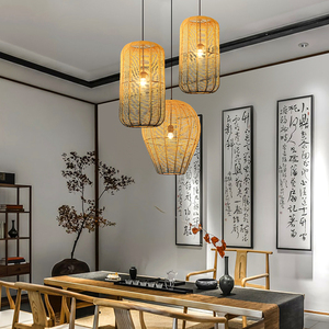 藤编吊灯中式禅意茶室灯东南亚餐厅酒店民宿风格日式竹艺火锅灯具