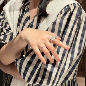 WINDD圆珠戒指套装 S925纯银女韩国小众夸张叠戴开口可调节指环