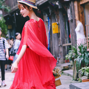 洛竹绯衣原创民族风雪纺罩衫女夏季新款复古刺绣防晒百搭外披上衣