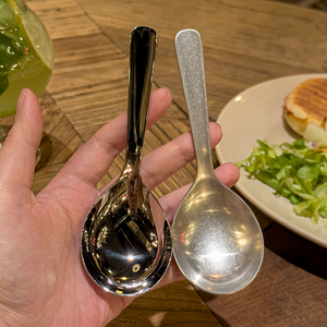 出口日本复古做旧短柄儿童吃饭勺家用便捷携带汤勺不锈钢勺子餐勺