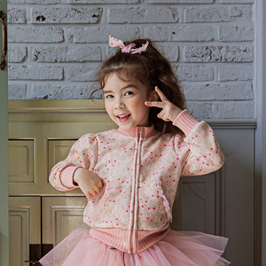 韩国南大门童装22春款 doll女小童儿童碎花菲边口袋拉链外套033