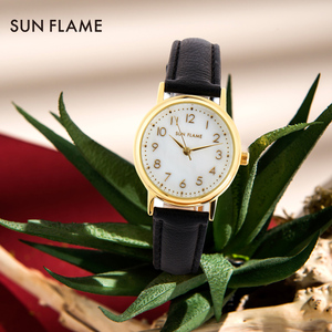 日本进口手表制造小众品牌sunflame典雅天然贝母盘镀金石英腕表