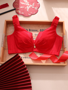红品红色内衣 光面薄款软钢圈聚拢收副乳调整文胸 软钢圈 b-e杯