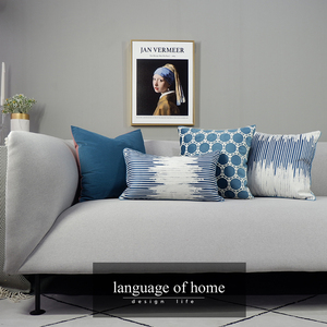 蓝色抱枕ins北欧现代简约轻奢美式沙发靠枕样板靠垫床头腰枕靠包