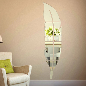 软镜子墙贴全身ins创意羽毛亚克力3D立体卧室卫生间装饰 厚自粘小