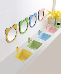 幼儿园儿童方形台下盆陶瓷彩色洗脸盆嵌入式户外卡通洗漱洗手池台