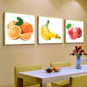 餐厅装饰画饭厅挂画三联冰晶玻璃晶瓷画厨房壁画水果苹果香蕉柠檬