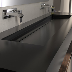 黑色挂墙式可丽耐人造石琦美石一体台下盆洗手池洗脸盆洗漱台定制