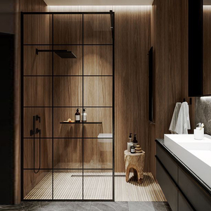 黑色窄框弧形磨砂一字隔断浴屏浴室屏风玻璃门沐浴房淋浴房定制