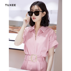 tuxee2022新款明星孟子义同款女装时尚气质修身粉色长款连体裤