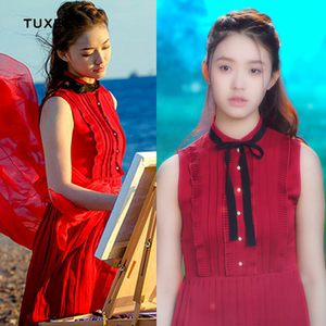 tuxee彼岸花乔曼南生林允同款红色连衣裙大摆裙衣服女夏季无袖裙